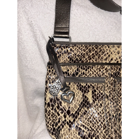 Brighton Womens Brown Snake Print Leather Adjustable Strap Crossbody Bag - Picture 7 of 11